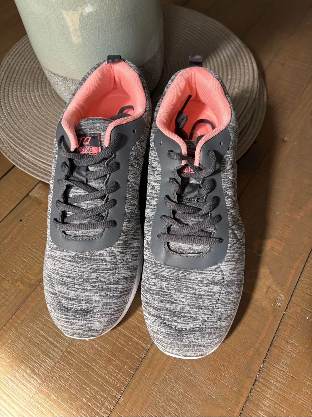 Women's Grey Knit Athletic Sneakers with Pink Lining